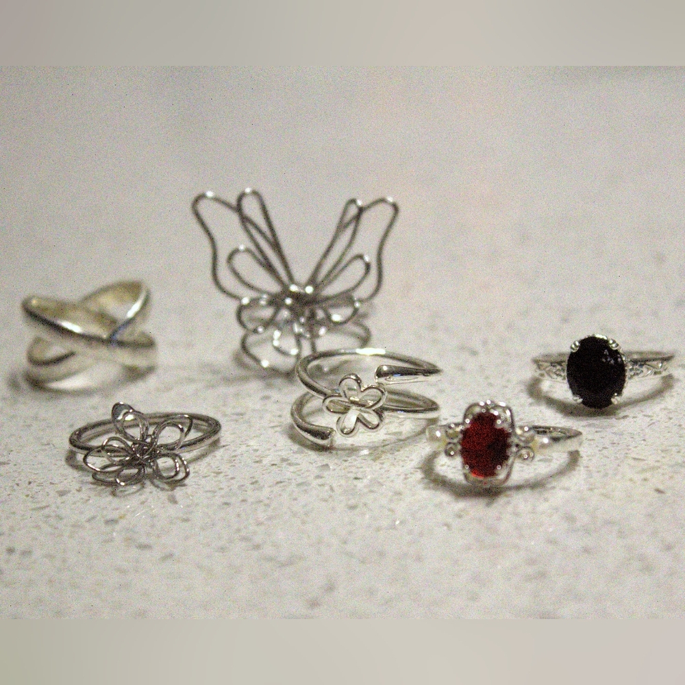 Silver and Red Artistic Wire Rings